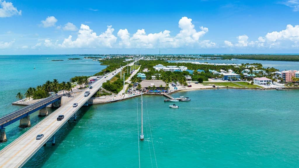 Aerial view of the Overseas Highway and Florida Keys coastline